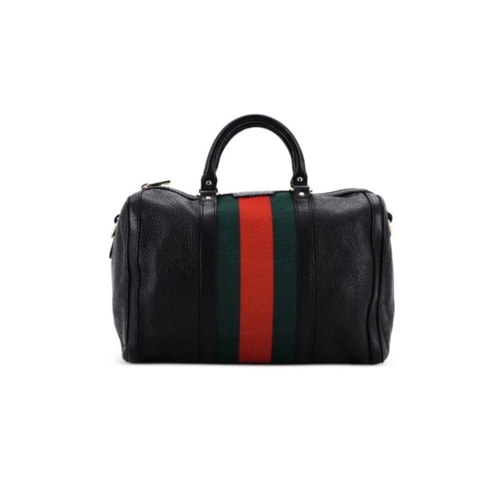 Gucci Black Pebbled Leather Vintage Web Boston Bag Satchel - Picture 2 of 2